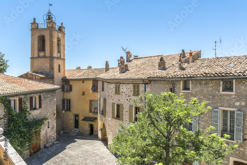 St Pierre and St Paul Church tower and Ancient gate 'Nice' in Cagnes-sur-Mer. Cagnes-sur-Mer (between Nice and Cannes) - commune of Alpes-Maritimes department - Cote d'Azur region, France.