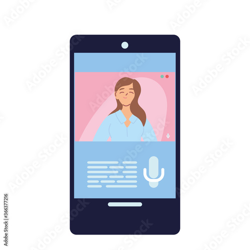 american woman in smartphone in video chat vector design