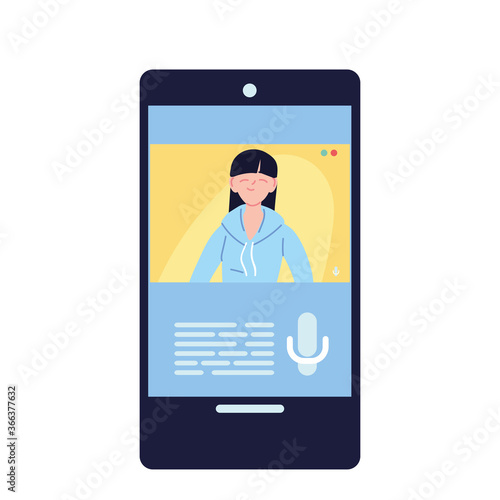 asian woman in smartphone in video chat vector design