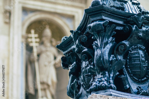 View of the facade of St. Stephen s Basilica located in the downtown area of Budapest, capital of Hungary and the most populous city of Hungary  photo