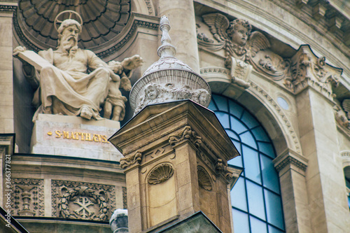 View of the facade of St. Stephen s Basilica located in the downtown area of Budapest, capital of Hungary and the most populous city of Hungary  photo