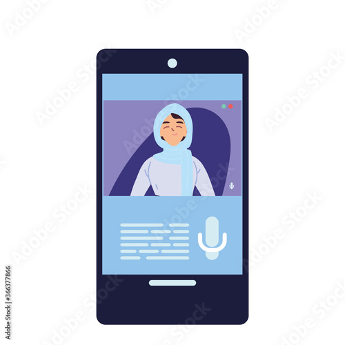 arabic woman in smartphone in video chat vector design