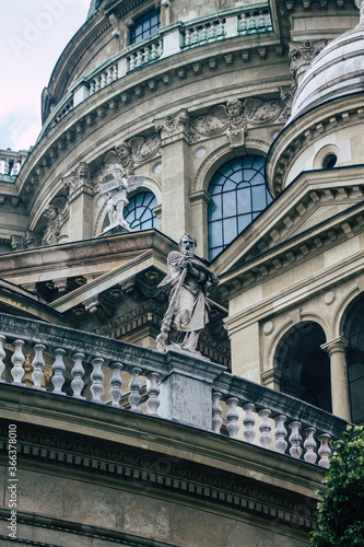 View of the facade of St. Stephen s Basilica located in the downtown area of Budapest, capital of Hungary and the most populous city of Hungary  photo