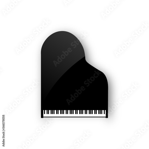 Grand piano instrument silhouette background cartoon icon top view. Vector piano keyboard