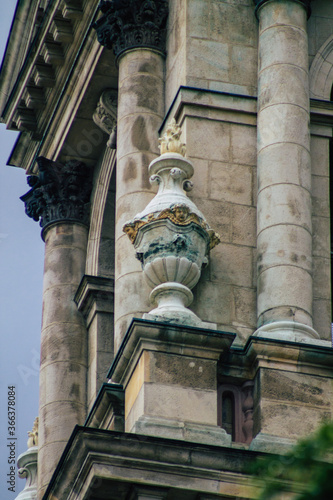 View of the facade of St. Stephen s Basilica located in the downtown area of Budapest, capital of Hungary and the most populous city of Hungary  photo