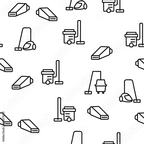 Vacuum Cleaner Device Vector Seamless Pattern Thin Line Illustration