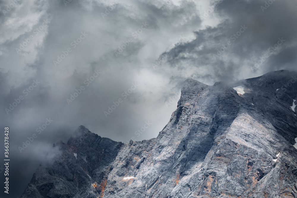 dramatic storm clouds over Zugspitze peak