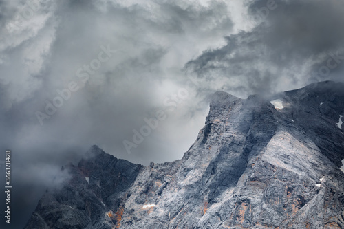 dramatic storm clouds over Zugspitze peak photo