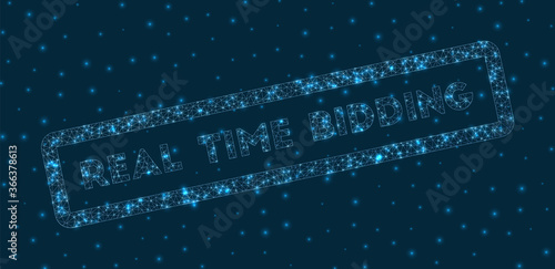 Real time bidding word in digital style. Glowing geometric real time bidding badge. Classy vector illustration.