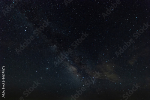Heart of the Milky Way and stars overhead in the night sky