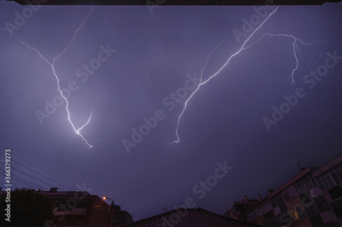 Lightning striking the night sky, Sintra, Portugal