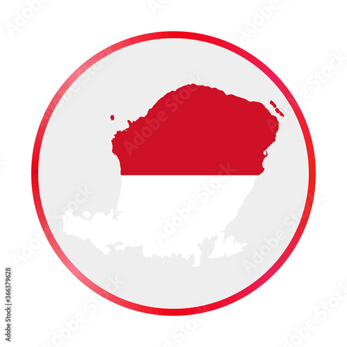 Lombok icon. Shape of the island with Lombok flag. Round sign with flag colors gradient ring. Radiant vector illustration.