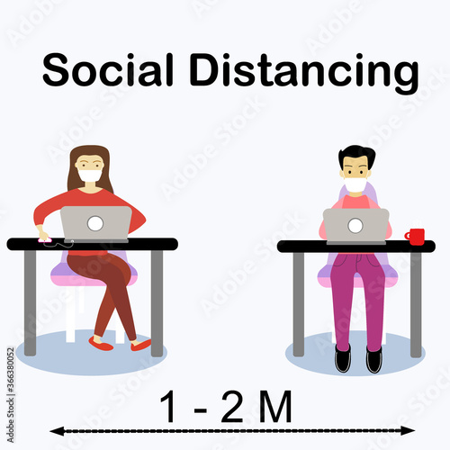 Social distancing concept. Workplace in the new normal after covid, Office is new normal.
