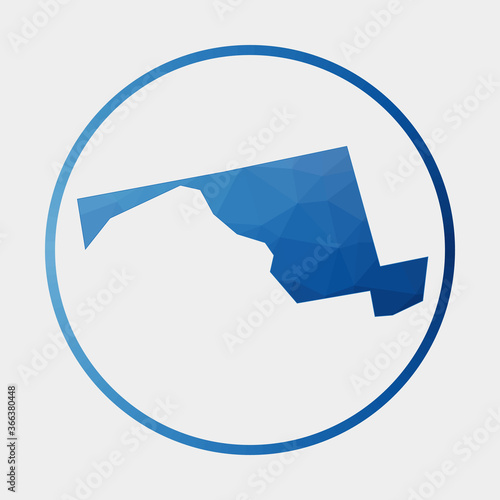 Maryland icon. Polygonal map of the US state in gradient ring. Round low poly Maryland sign. Vector illustration.