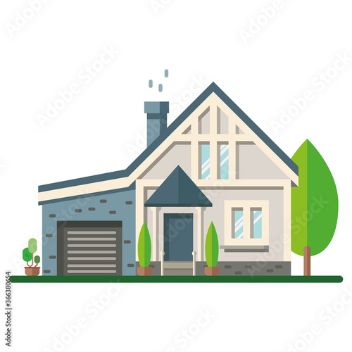 Colored House exterior, front view. Home facade with doors