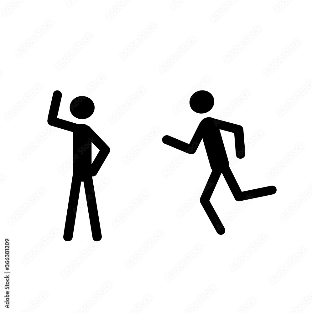 Stick man is standing, running. Silhouette. Icon of a human figure. Stick man is standing, running. Silhouette. Icon of a human figure.