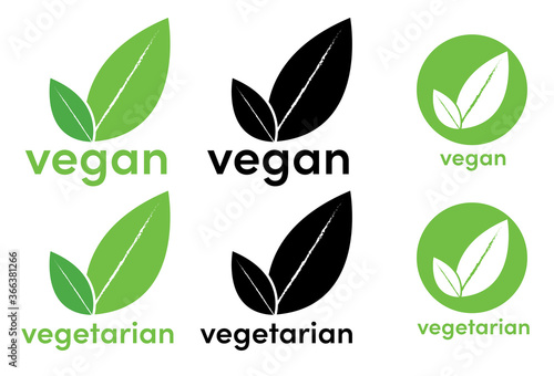 Vegan and Vegetarian leaf icon logos