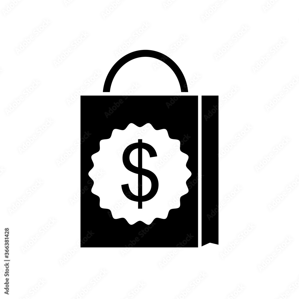 shopping bag with money symbol icon, silhouette style shopping bag with money symbol icon, silhouette style