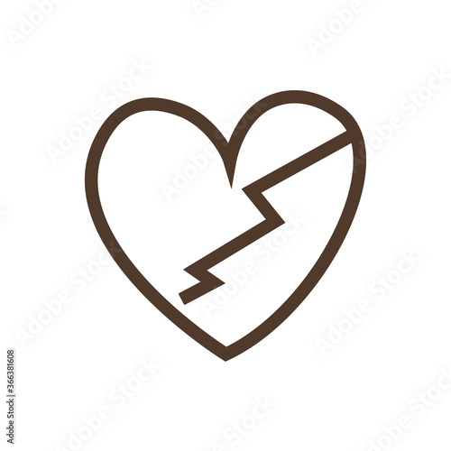 Vector linear icon with broken heart
