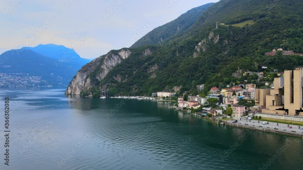 Village of Campione at Lake Lugano - aerial view Village of Campione at Lake Lugano - aerial view