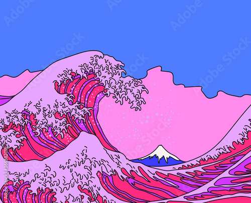 Canvas Print Great Wave in Vaporwave Pop Art style