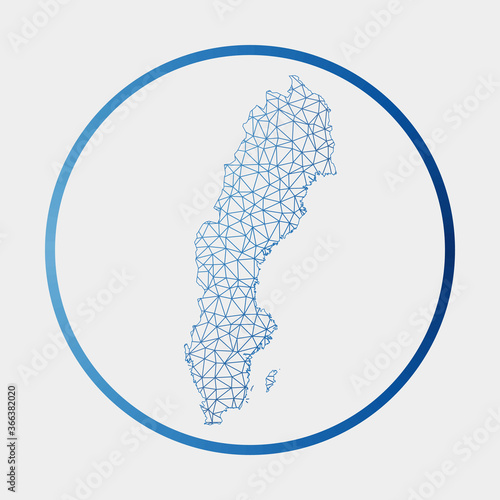 Sweden icon. Network map of the country. Round Sweden sign with gradient ring. Technology, internet, network, telecommunication concept. Vector illustration.