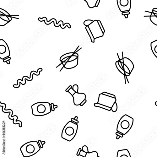 Sauce Spicy Cream Vector Seamless Pattern Thin Line Illustration