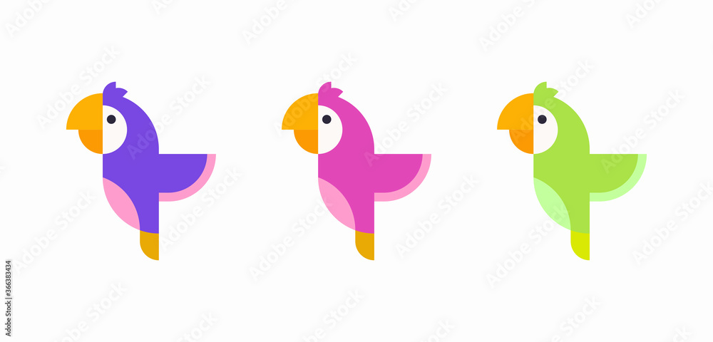 Bird color set. Parrot character Bird color set. Parrot character