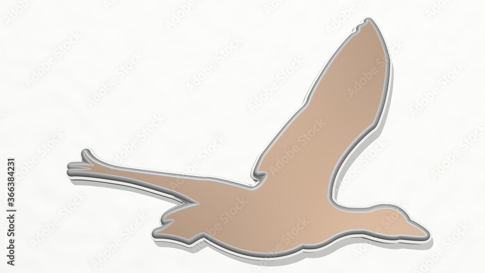 BIRD from a perspective on the wall. A thick sculpture made of metallic materials of 3D rendering. animal and illustration BIRD from a perspective on the wall. A thick sculpture made of metallic materials of 3D rendering. animal and illustration