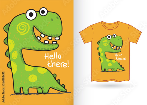 Cute hand drawn dino for t shirt