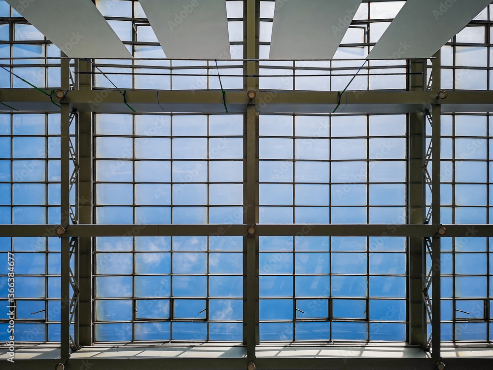 Glassy transparent ceiling of hall building Glassy transparent ceiling of hall building