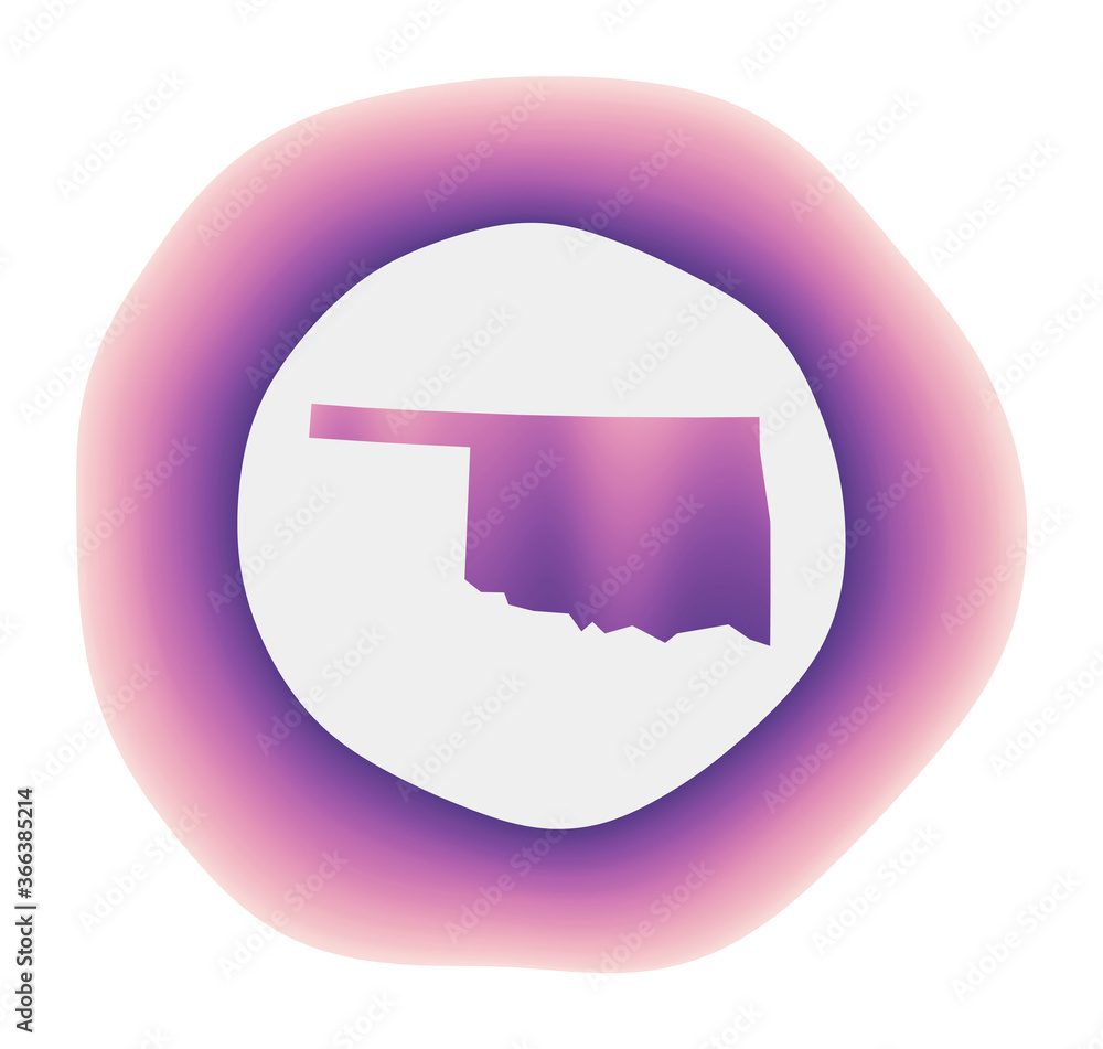 Oklahoma icon. Colorful gradient logo of the US state. Purple red Oklahoma rounded sign with map for your design. Vector illustration. Oklahoma icon. Colorful gradient logo of the US state. Purple red Oklahoma rounded sign with map for your design. Vector illustration.