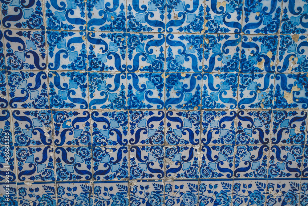 Blue Glass Mosaic Tiles Wall Texture. Abstract Close up Pattern Decoration Background