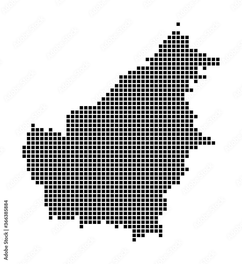 Borneo map. Map of Borneo in dotted style. Borders of the island filled with rectangles for your design. Vector illustration.