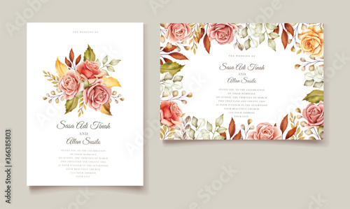 beautiful watercolor autumn wedding invitation card template
