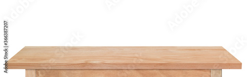 Empty wooden tabletop isolated on white background. rustic desk wood for placement or montage product display.