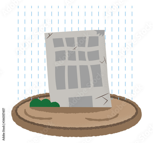 浸水の被害に遭うビルのベクターイラスト