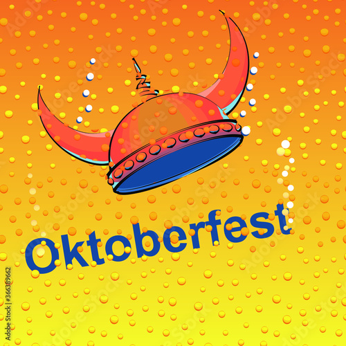 oktoberfest - poster design for a viking helmet falling into beer with bubbles