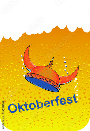 oktoberfest - poster design for a viking helmet falling into beer with bubbles