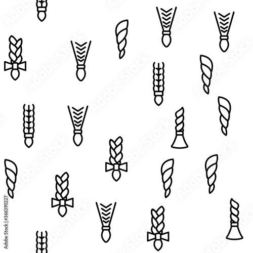 Braid Bread Hairstyles Vector Seamless Pattern Thin Line Illustration