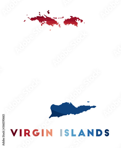 Virgin Islands map. Map of the island with beautiful geometric waves in red and blue colors. Vivid Virgin Islands shape. Vector illustration.