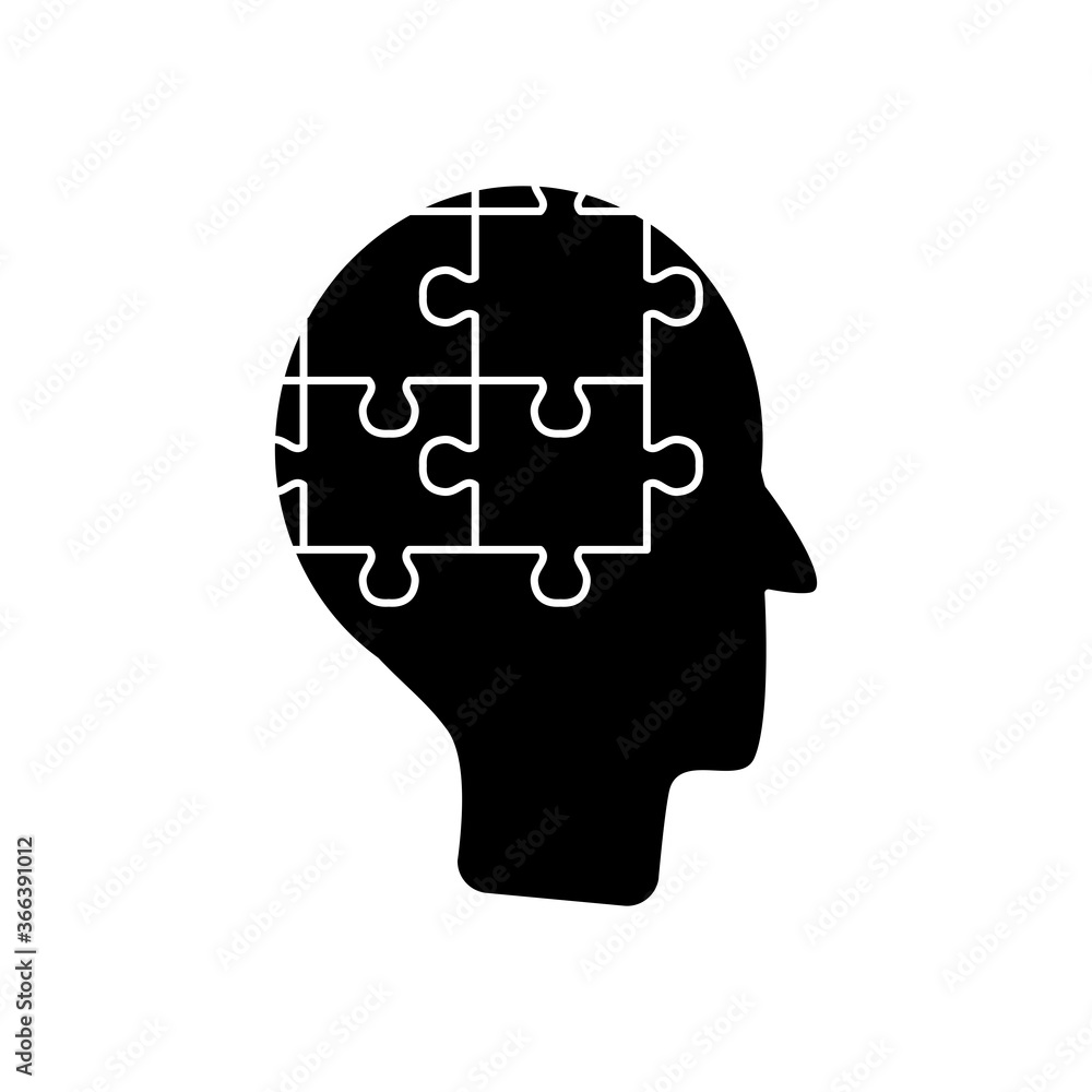 mental health concept, head with jigsaw pieces, silhouette style mental health concept, head with jigsaw pieces, silhouette style