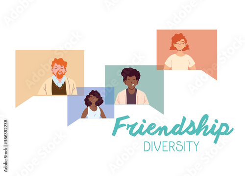 Women and men cartoons of cultural diversity in bubbles vector design