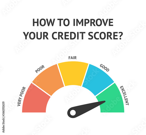 Improve credit score speedometer vector concept for articles