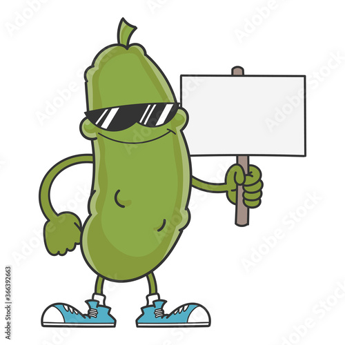 smiling pickle cartoon with sunglasses