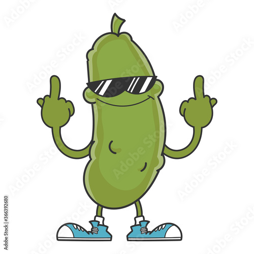 smiling pickle cartoon with sunglasses
