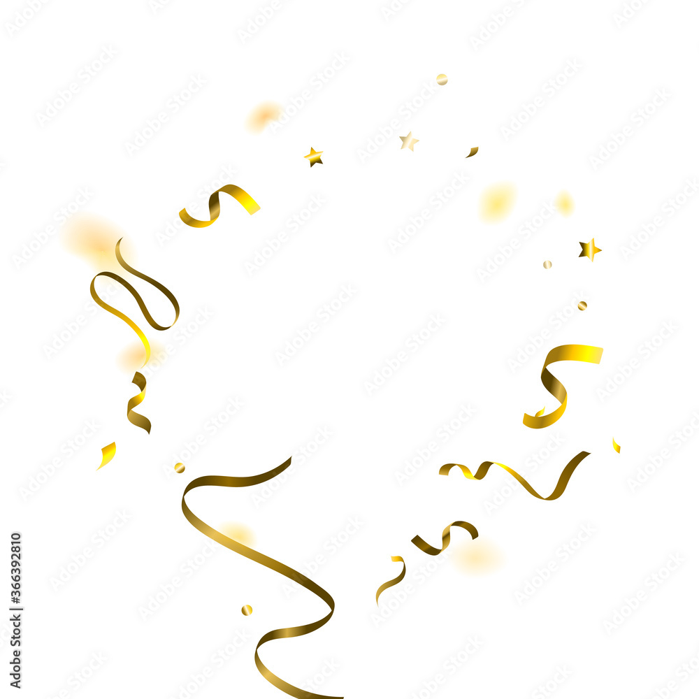Fototapeta premium Holiday Serpentine. Gold Foil Streamers Ribbons.