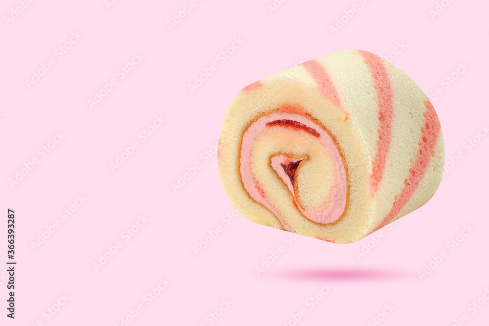 Close-up of the strawberry jam in the Strawberry milk flavored roll cake , Ideal for use in the design put images and insert text. Close-up of the strawberry jam in the Strawberry milk flavored roll cake , Ideal for use in the design put images and insert text.