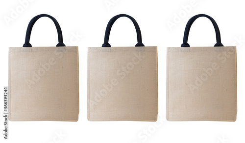 Modern Thai design shopping bag made out of recycled Hessian sack on white background , Ideal for use in the design fairly