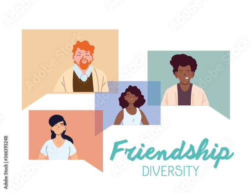Women and men cartoons of cultural diversity in bubbles vector design